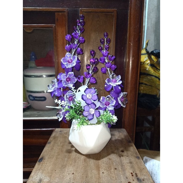 Hoa pha lê: Thành phẩm bình hoa hoa lê mini cao 33cm (đỏ, vàng, trắng, tím, hồng)