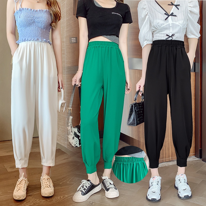 Quần nữ thun lưng lửng xếp nếp mát mẻ quần âu