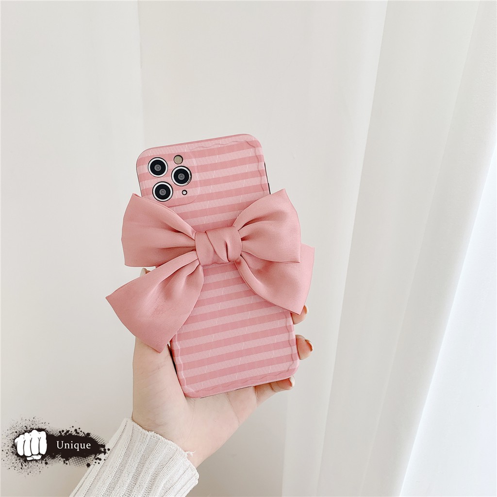 Ốp Điện Thoại Lụa Màu Hồng Đính Nơ Xinh Xắn Phong Cách Nhật Bản Cho 12 / 11pro / Max Apple X / Xs / Xr / Mini Mobile | BigBuy360 - bigbuy360.vn