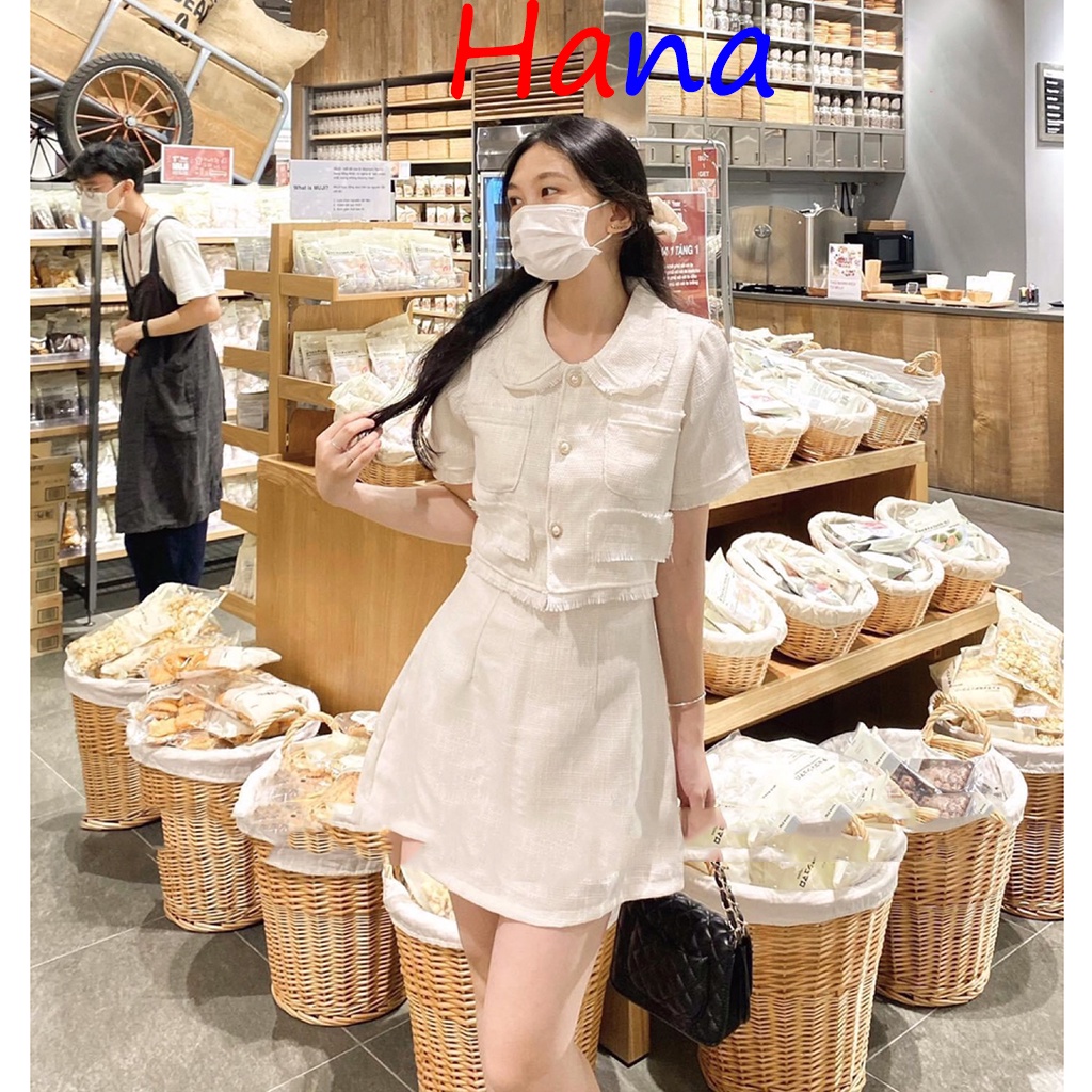 Set dạ hai màu trắng xanh siêu xinh - Hana23