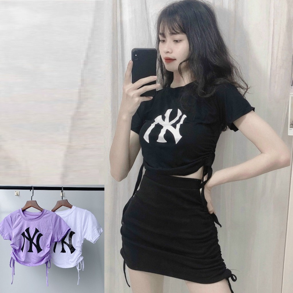 [HÌNH THẬT] ÁO THUN CROPTOP ÔM BODY NGẮN CO GIÃN - ÁO KIỂU CRT ULZANG NGẮN TAY CỔ TRÒN RÚT DÂY NY NEW YORK 65