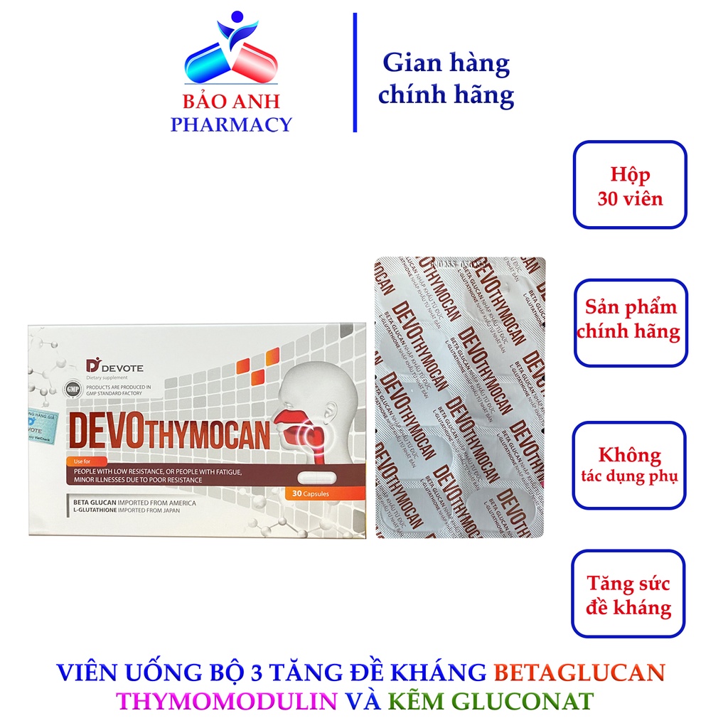 Beta glucan, Thymomodulin giúp tăng đề kháng, năng cao hệ miễn dịch, dự phòng viêm đường hô hấp DEVOTHYMOCAN – Hộp 30v