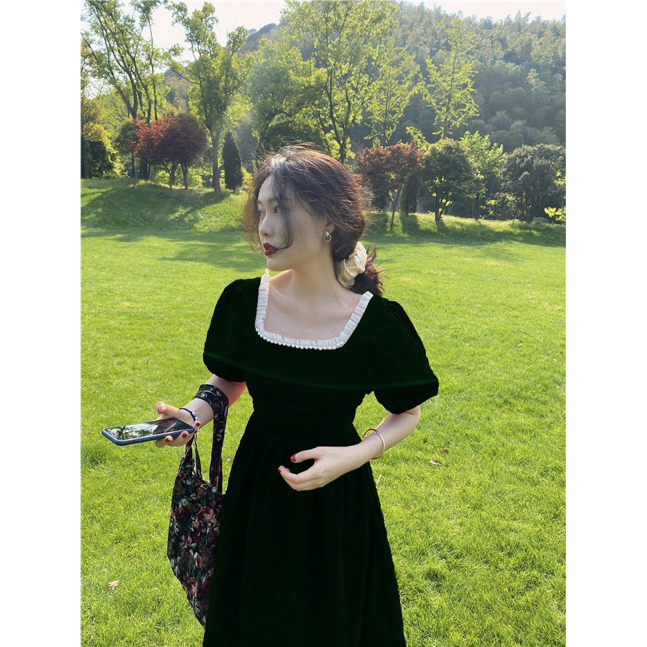 Đầm cổ vuông viền ren dự tiệc tay ngắn xinh đẹp dễ thương cho đi chơi, đi đám cưới cao cấp - Thời Trang VADA - D70 | BigBuy360 - bigbuy360.vn