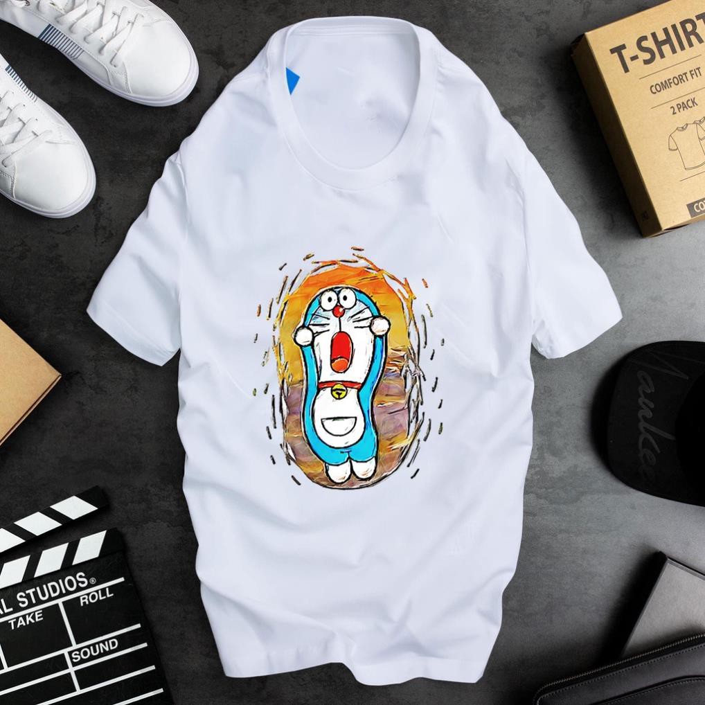 ÁO PHÔNG TAY NGẮN CỔ TRÒN HOẠT HÌNH DORAEMON CHẤT LIỆU VẢI THUN ĐẸP CÓ ĐỦ SIZE ĐI NÚI - 0614114