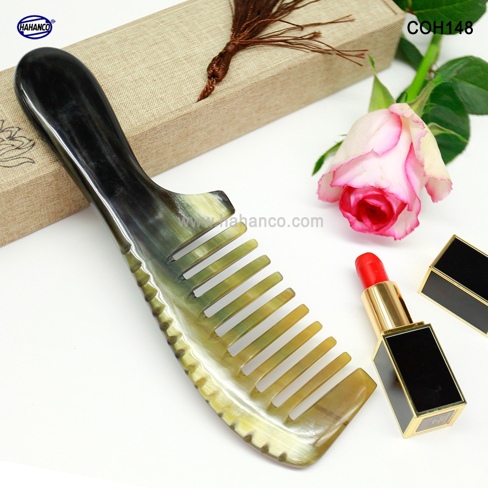 Lược Sừng răng thưa massage đầu giúp lưu thông máu (Size: XL - 20cm) chải tóc xoăn, xù - COH148- Horn Comb of HAHANCO