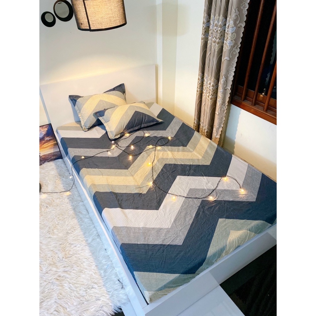 Bộ chăn ga zic zac xanh than Cotton Poly miễn phí bo chun ga giường