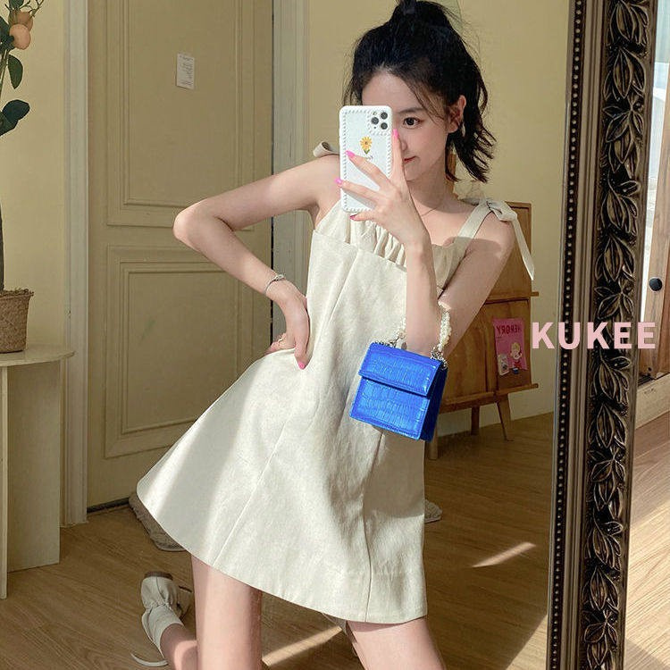 Đầm Hai Dây Phối Nơ Thiết Kế Ôm Sát Tôn Dáng Phong Cách Pháp | BigBuy360 - bigbuy360.vn