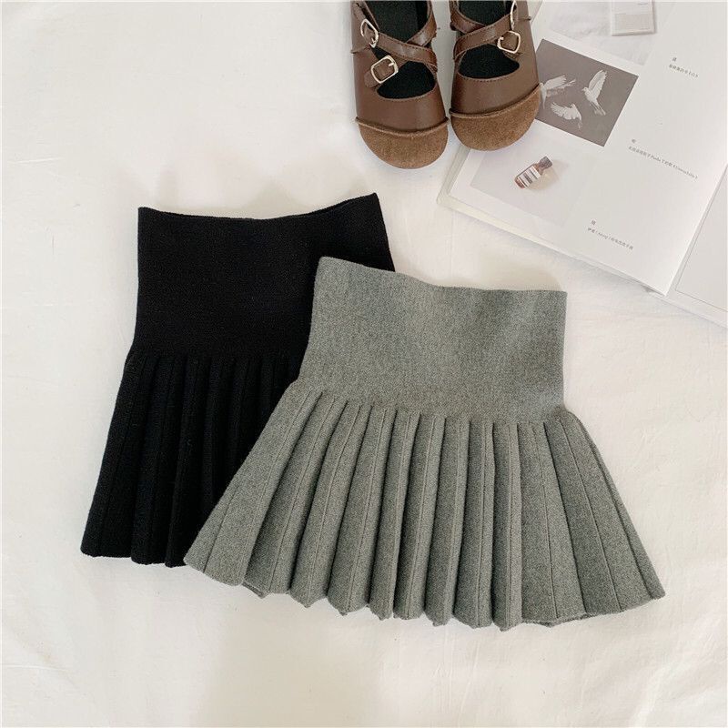 Chân váy dệt kim đuôi cá xếp ly lưng cao phong cách Hàn Quốc thời trang thu đông cho bé gái