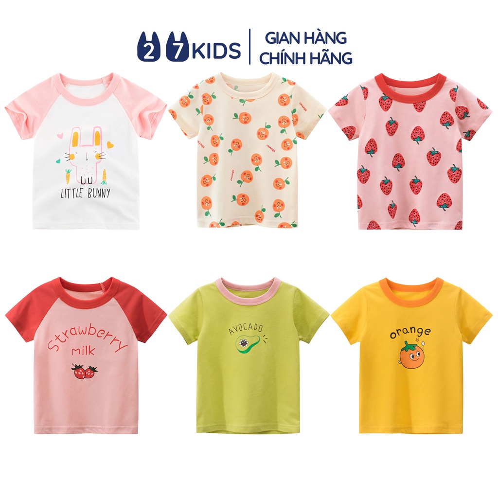 Áo thun bé gái ngắn tay 27Kids áo cộc nữ 100% Cotton cho trẻ từ 2-10 tuổi GSTS3