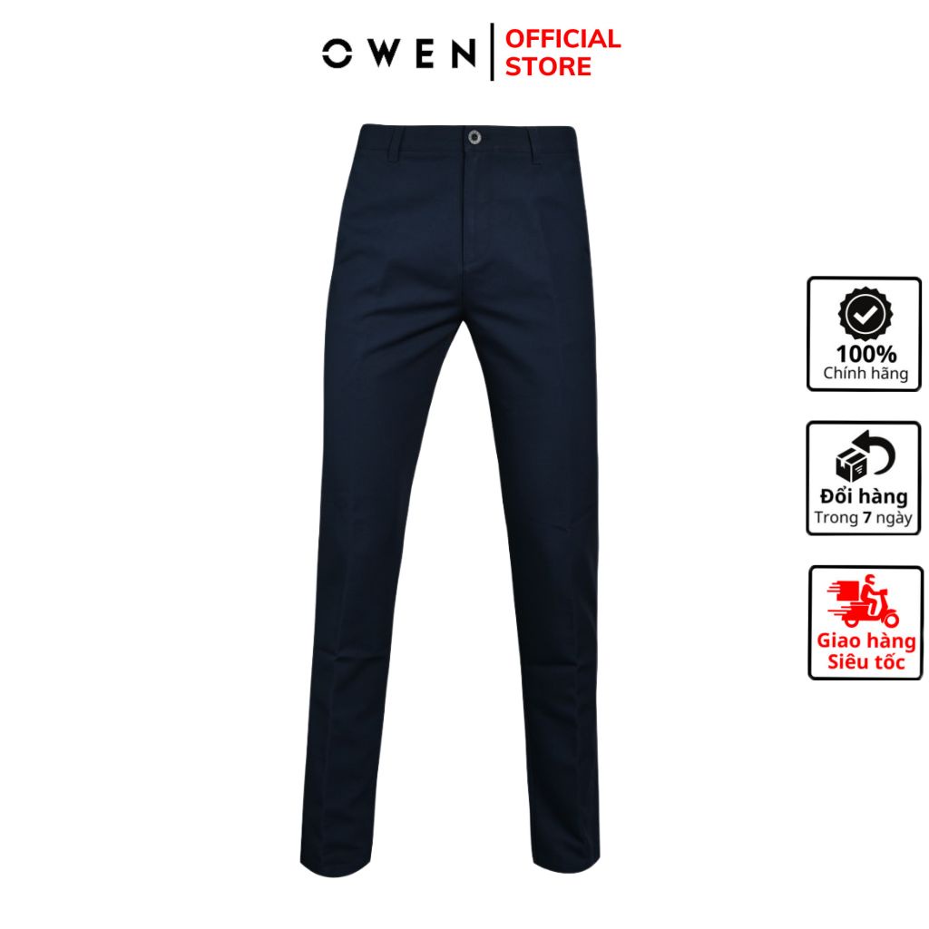 Quần dài kaki nam Owen QKSL23622 khaki công sở cao cấp màu xanh navy trơn dáng slim fit ôm nhẹ vải thô cotton mềm mát