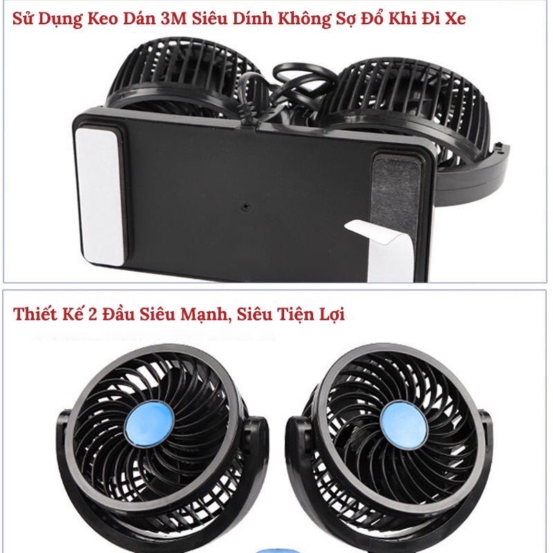 Quạt Ô Tô 12V Mini Làm Mát Ô Tô Xoay 360 cắm đầu tẩu Dùng Điện 12V-24V Cho Mọi Dòng Xe Hơi - Quạt Cổng USB CARZONE.TOP