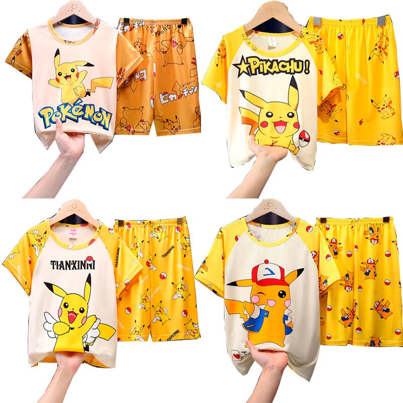 Pokemon Trẻ Em &#Bộ Đồ Ngủ Mặc Nhà Tay Ngắn In Hoạt Hình Pikachu Cỡ 39% Dễ Thương Cho Bé