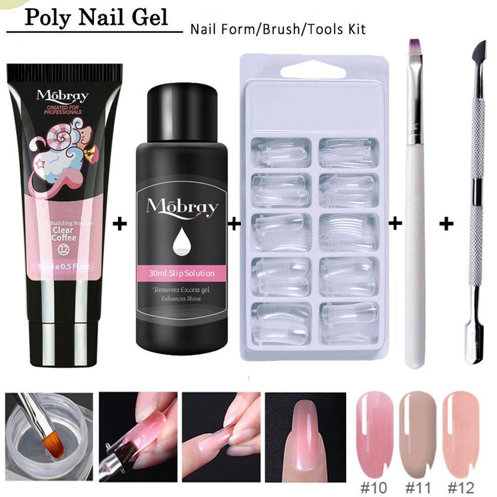 JUNE Women Beauty Nail Extension Gel Set Manicure Finger With Nial Tips Poly Nail Gel Kit Extend Brush Builder Gel Qiuck Dry Nail Art Dual Form