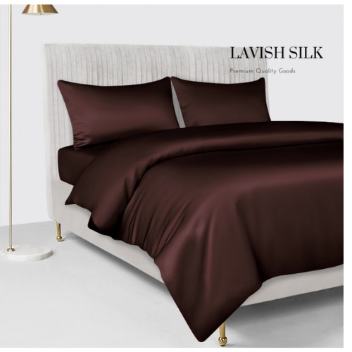Trọn Bộ Chăn  Ga Gối Phi Lụa Lavish Silk Cao Cấp Mát Lạnh Hàng Loại 1 Không Nối Vải -Nâu Sô Cô La