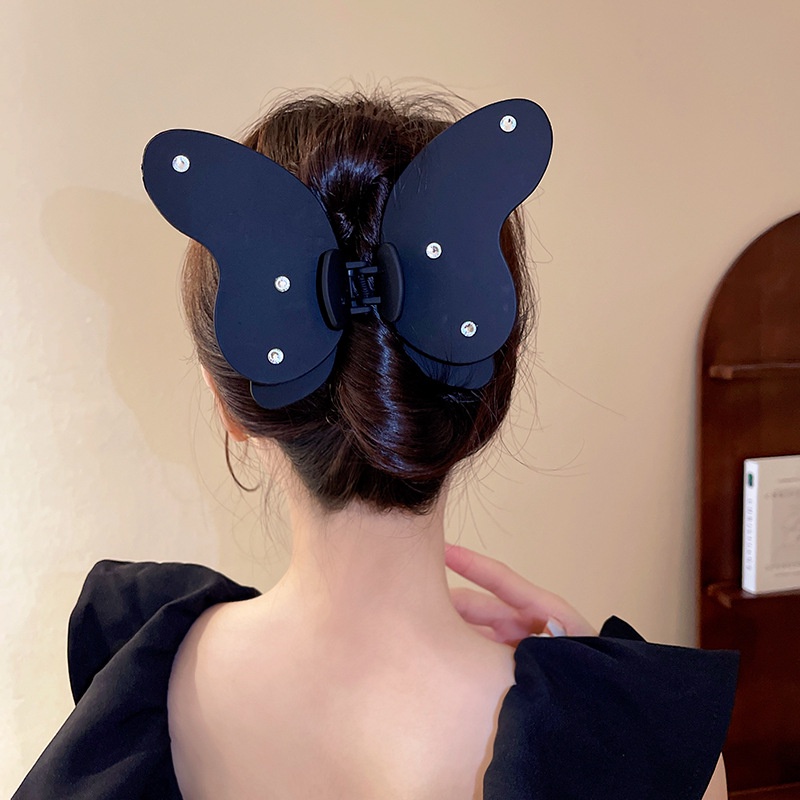 Kẹp Tóc Cá Mập Đính Kim Cương Đen Lớn Phong Cách Hàn Quốc