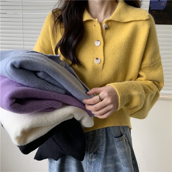 Áo len cổ polo dáng rộng phong cách Hàn Quốc có 5 màu thời trang cho nữ | BigBuy360 - bigbuy360.vn