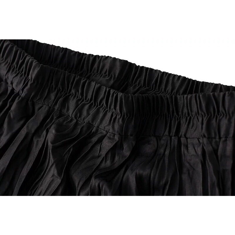 Chân váy dài nhăn dài 82cm loại 1 Quảng Châu chân váy midi xếp ly vintage