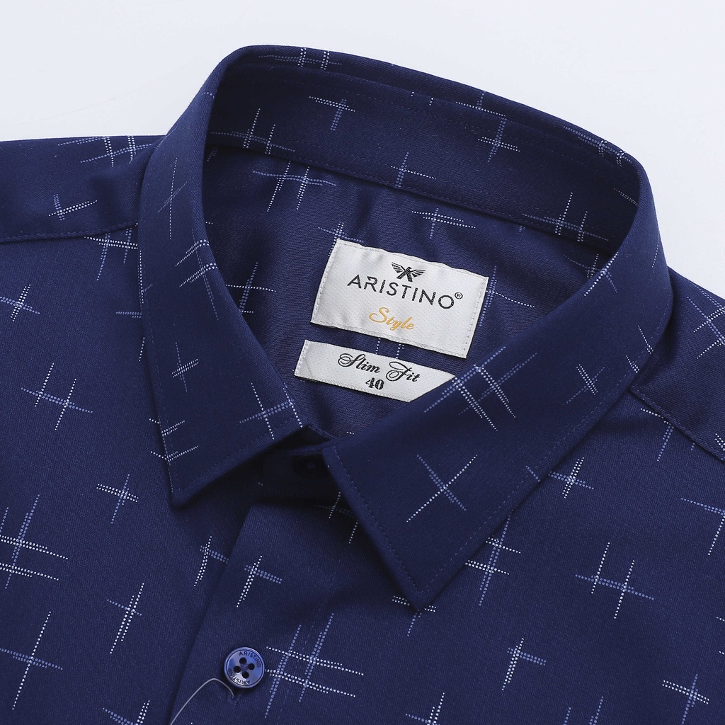 Áo sơ mi dài tay nam ARISTINO màu xanh tím than in họa tiết nổi bật, trẻ trung - ALS02602