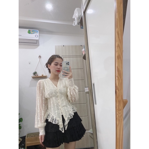 Áo Sơ mi thiết kế Ren bèo kèm ảnh thật