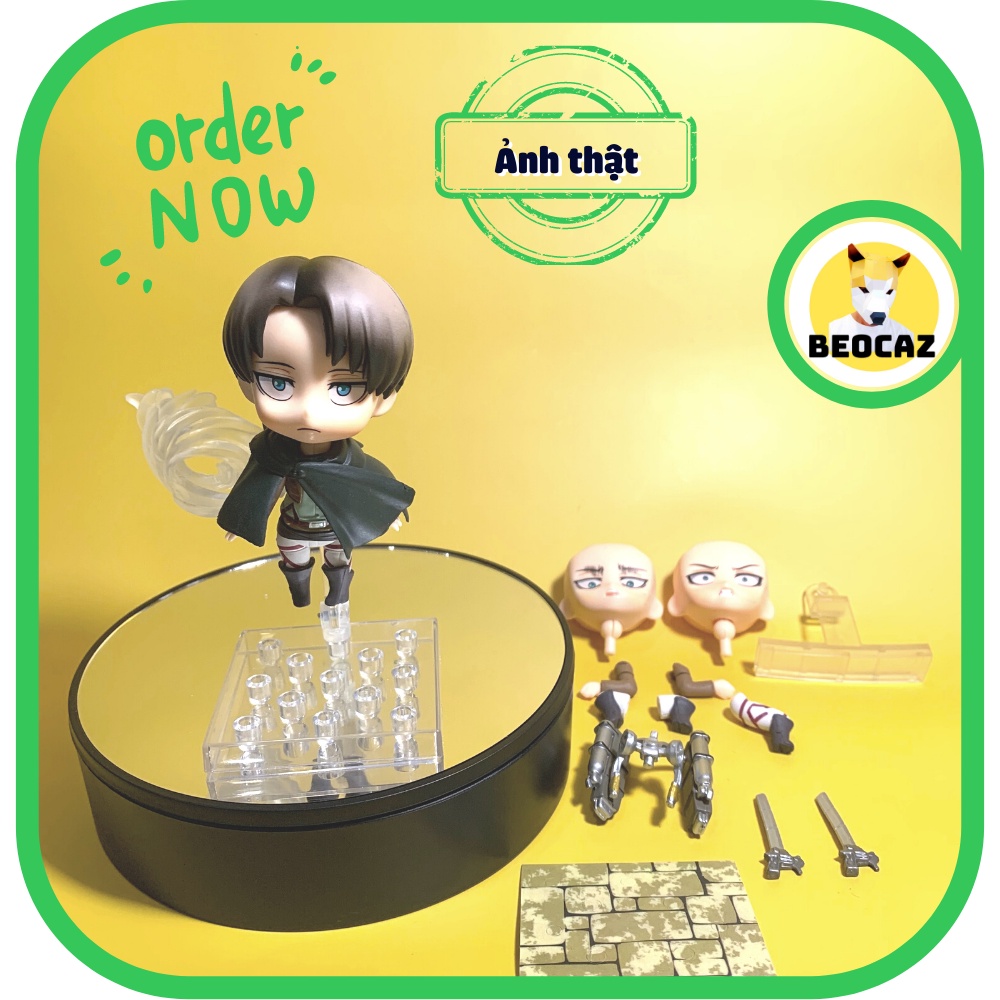 [Full Box] Mô hình chibi Levi Ackerman dễ thương 390 kèm phụ kiện bền màu, nhựa an toàn - Đồ chơi Attack On Titan