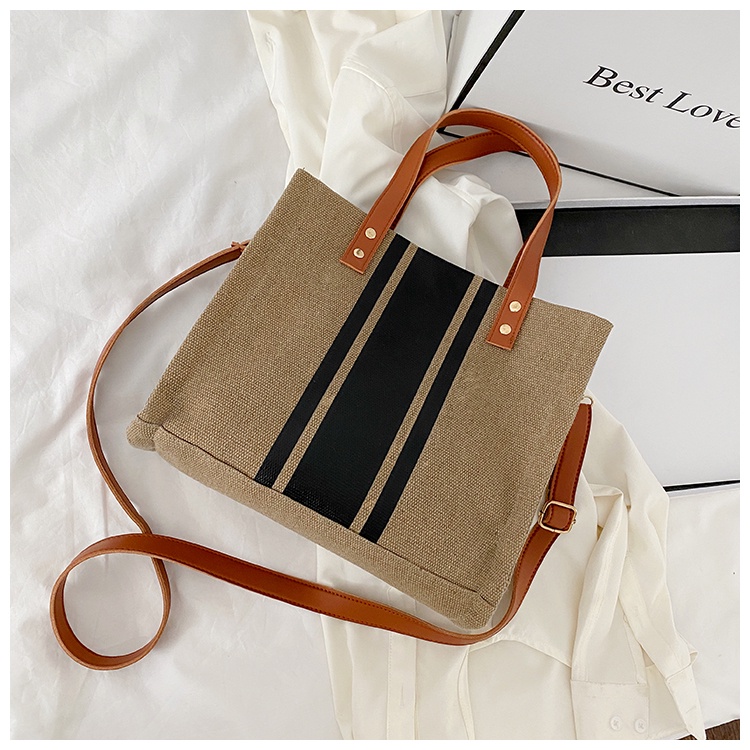 Túi Xách Nam Nữ Bằng Vải Đay Gai Kẻ Sọc Phong Cách Vintage Có Quai Đeo Unisex - Túi Xách Thời Trang