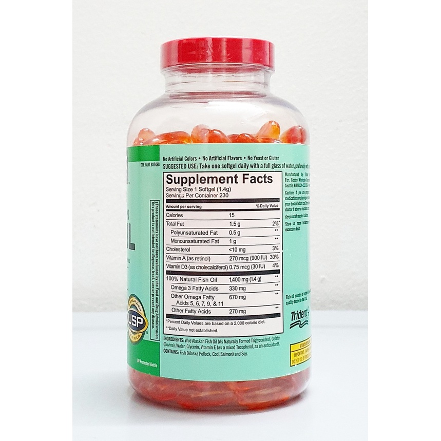 Dầu cá Omega tổng hợp Kirkland Signature Wild Alaskan Fish Oil 1400 mg chai 230 viên của Mỹ