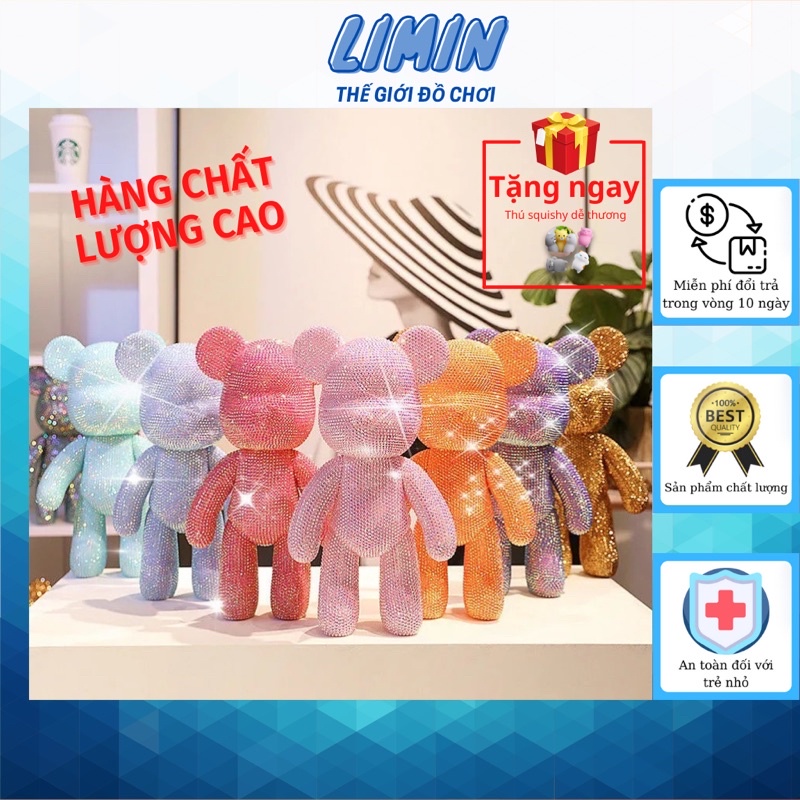 [Mã LIFE0503TOYS1 giảm 10% đơn 150k] Gấu đính đá, Gấu đính đá handmade Bearbrick size 23cm cao cấp cho mọi lứa tuổi