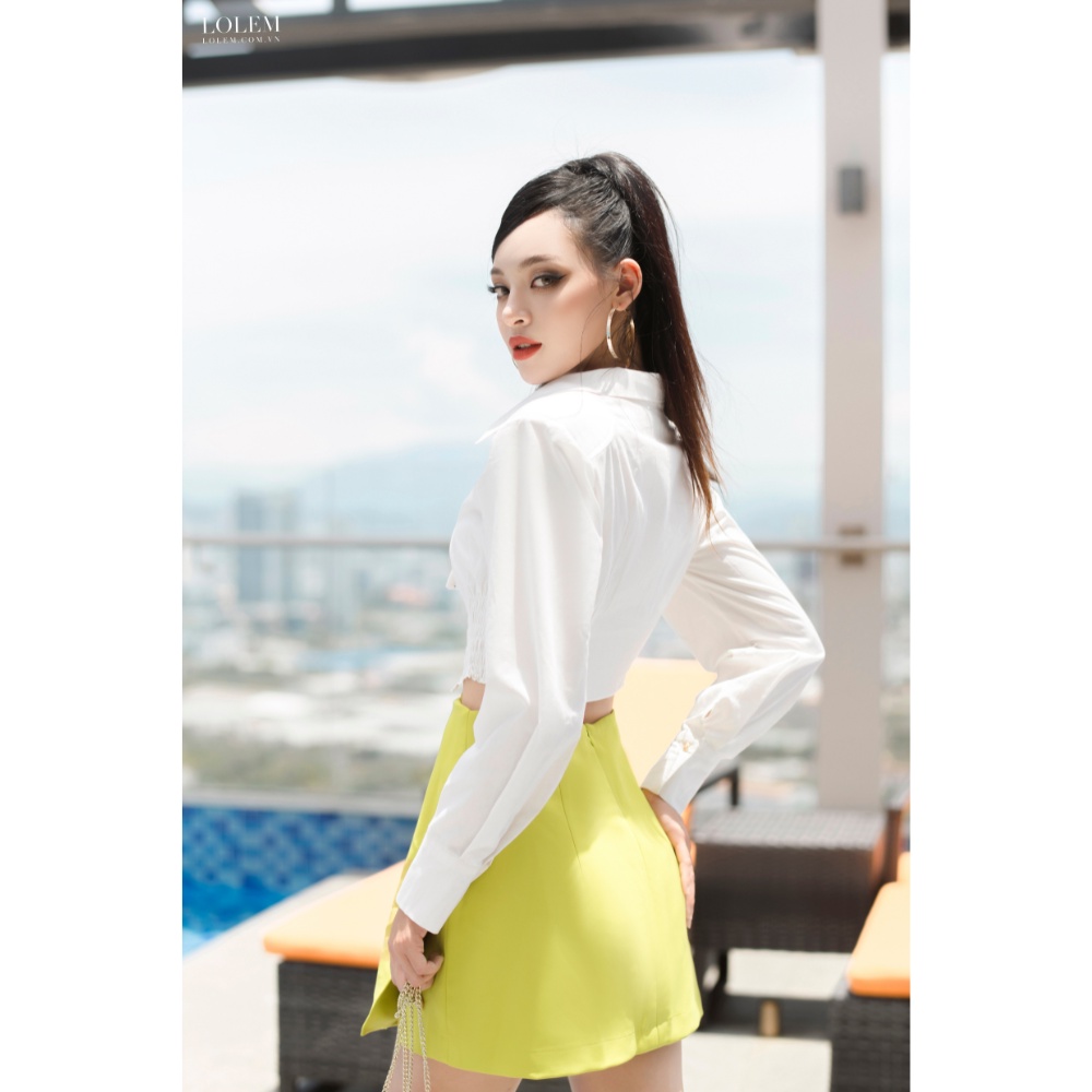 Áo sơ mi nữ LOLEM ASM288 nhún eo vải thô Nhật mềm mại co giãn tốt