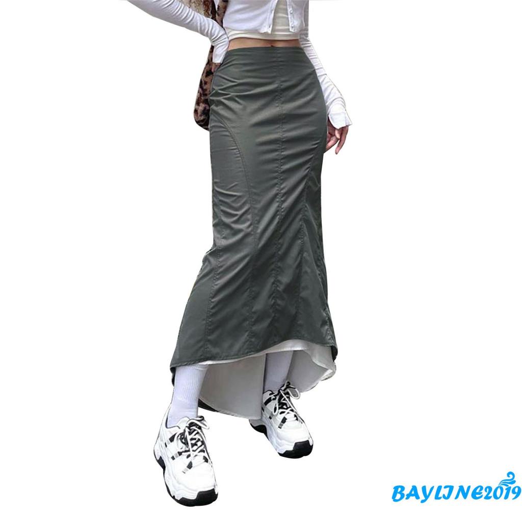 Chân Váy Đuôi Cá Lưng Cao Màu Sắc Tương Phản Thời Trang Mùa Hè Cho Nữ Size S/M/L/XL