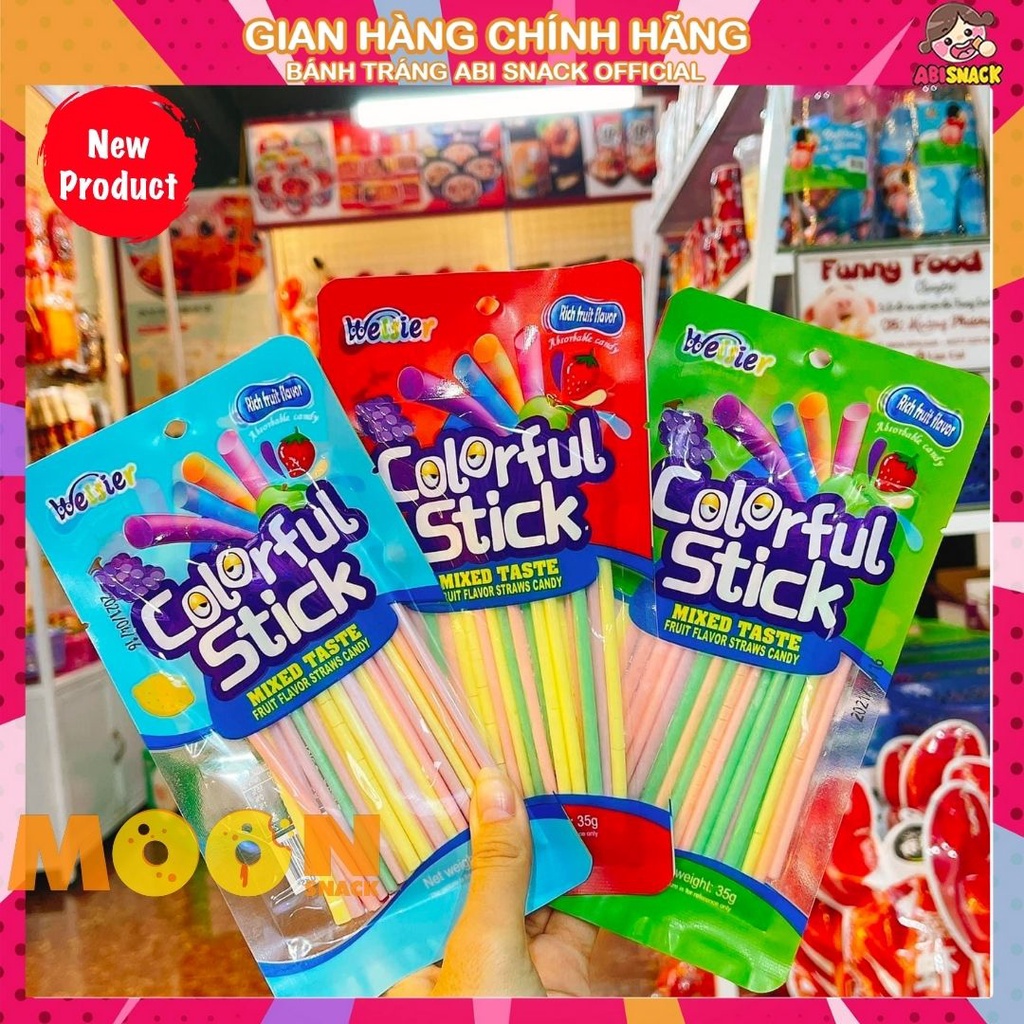 1 Gói Kẹo Tăm Lạnh kẹo que tăm kẹo stick đủ sắc màu vị trái cây hiệu Weisier Hongkong gói 35g ăn vặt tuổi thơ