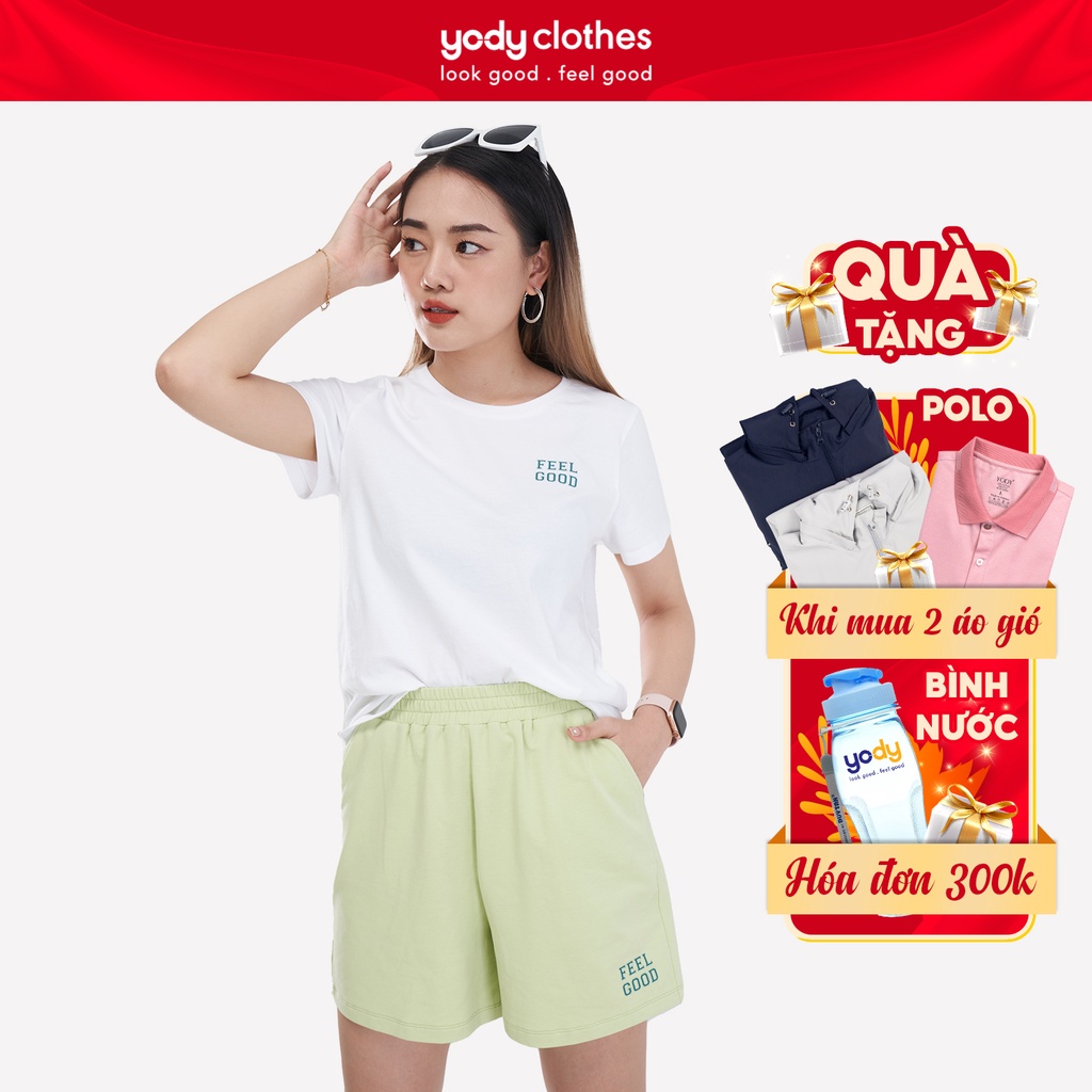 Bộ đồ nữ YODY cotton dáng lửng in chữ siêu mát mẻ thấm hút tốt BDN5068