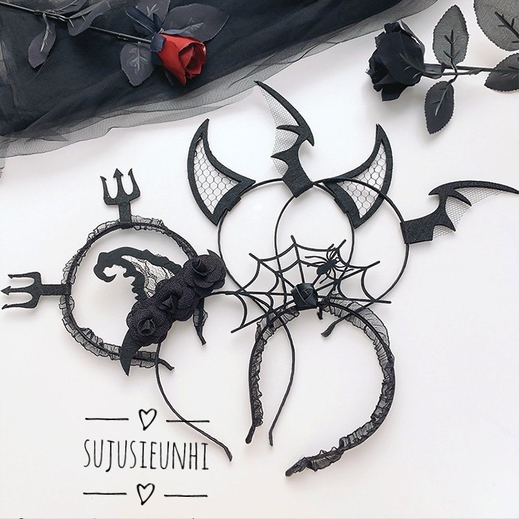 Phụ kiện bờm tóc / băng đô hình cánh quỷ, mũ, mèo, bí ngô, nhện halloween