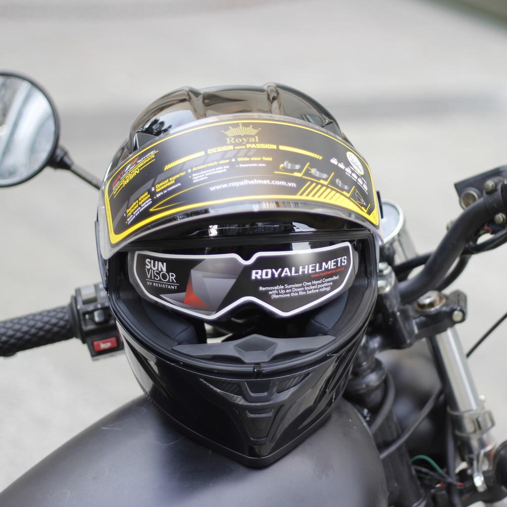 Mũ Bảo Hiểm Fullface Royal M137- Đen Bóng - Hai Kính - Bảo Hành 12 Tháng - Tặng Kèm Balo Dây rút