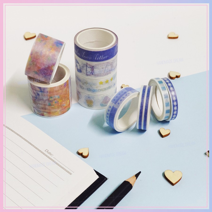 Bộ 10 Cuộn Washi Tape Tone Màu Xanh Biển
