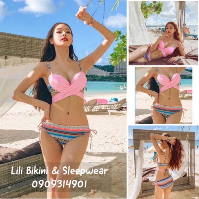 Bikini thiết kế Hàn Quốc, bikini 2 mảnh hồng siêu dễ thương