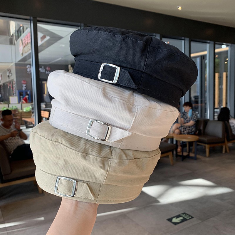 Mũ nồi, beret kaki hàn quốc khóa cài thời trang