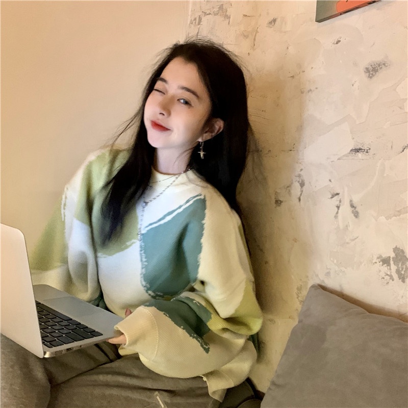 Xiaozhainv Áo sweater tay dài dáng rộng họa tiết caro phong cách hoài cổ Hàn Quốc thanh lịch cho nữ có 2 màu tùy chọn | BigBuy360 - bigbuy360.vn