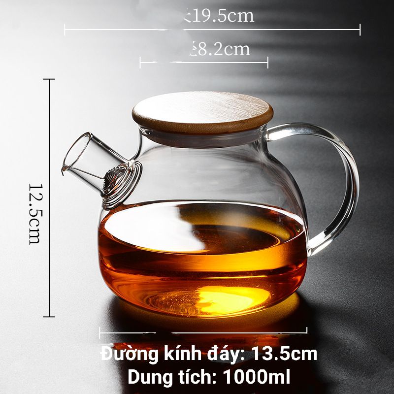 Combo bộ 1 ấm 6 chén uống trà thủy tinh đun trực tiếp trên bếp điện bếp ga,bộ bình cốc thủy tinh pha trà hoa