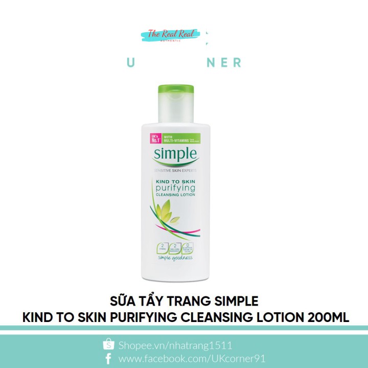 [Mã giảm giá] Kem tẩy trang Simple kind to skin purifying cleansing lotion 200ml