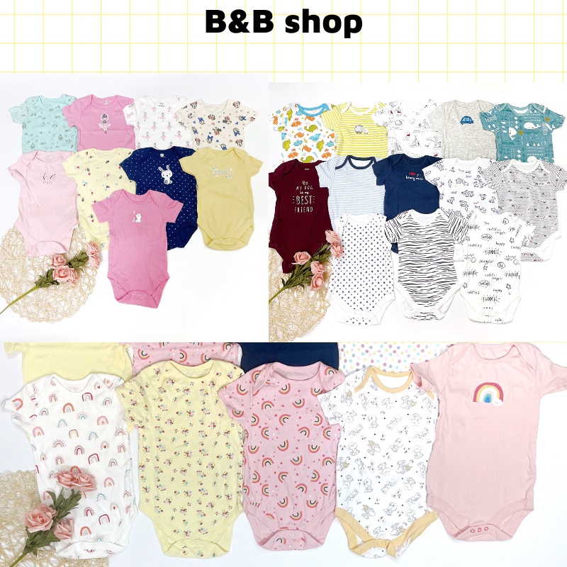 Bodysuit tay ngắn, body chip cộc tay xuất dư chất cotton mềm mịn  cho bé trai bé gái từ 3-24 tháng mẫu ngẫu nhiên
