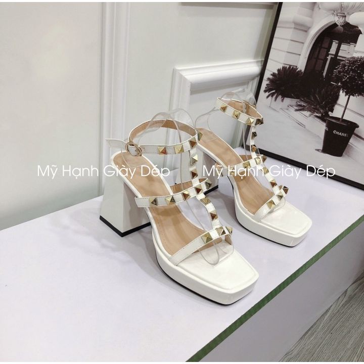 Sandal Cao Gót Nữ Mũi Đúp Quai Đinh Cực Đẹp Chất Da Xịn Mịn Đế 11 Phân Full Size Hàng Loại 1 Cao Cấp