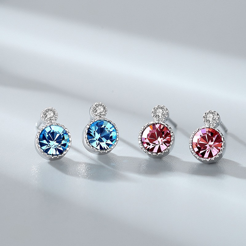 Bông Tai Nữ Đính Đá Dáng Tròn Bạc Ý S925 - B2629 - Bảo Ngọc Jewelry