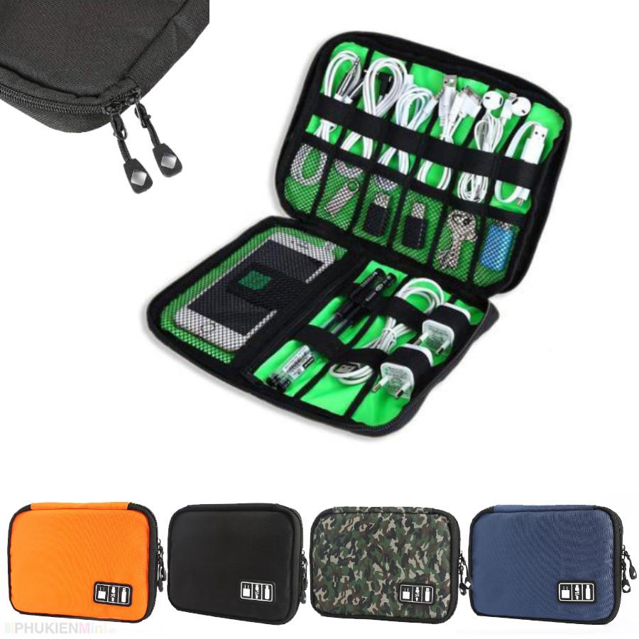 Hộp túi đa năng 2 mặt chia nhiều ngăn đựng phụ kiện điện thoại, túi công nghệ đựng cáp sạc, tai nghe, sạc dự phòng
