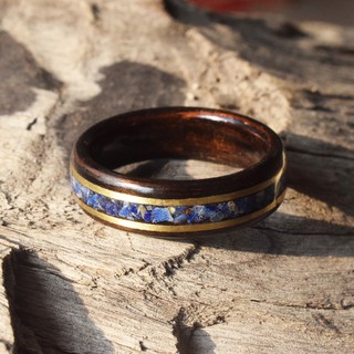 Nhẫn Gỗ Mun uốn cẩn đá Lapiz Lazuli