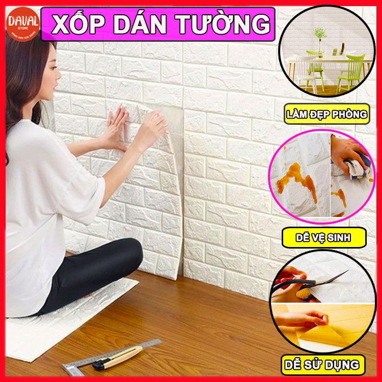 [COMBO 6] Xốp dán tường giả gạch 3D - Giấy dán tường cao cấp - Khổ lớn 70x77cm DG01