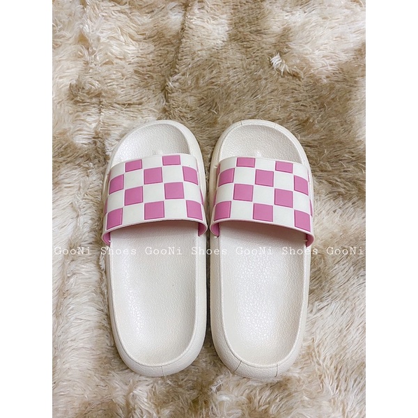 Dép quai ngang kẻ caro đế bánh mì dành cho nữ ulzzang Hàn Quốc hottrend 2022