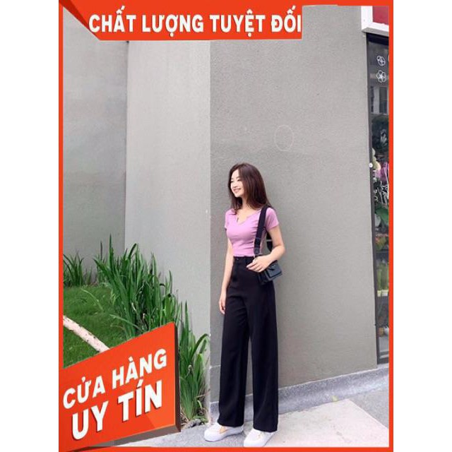 Quần tây ống rộng dáng siêu dài cạp cao- hình thật | BigBuy360 - bigbuy360.vn