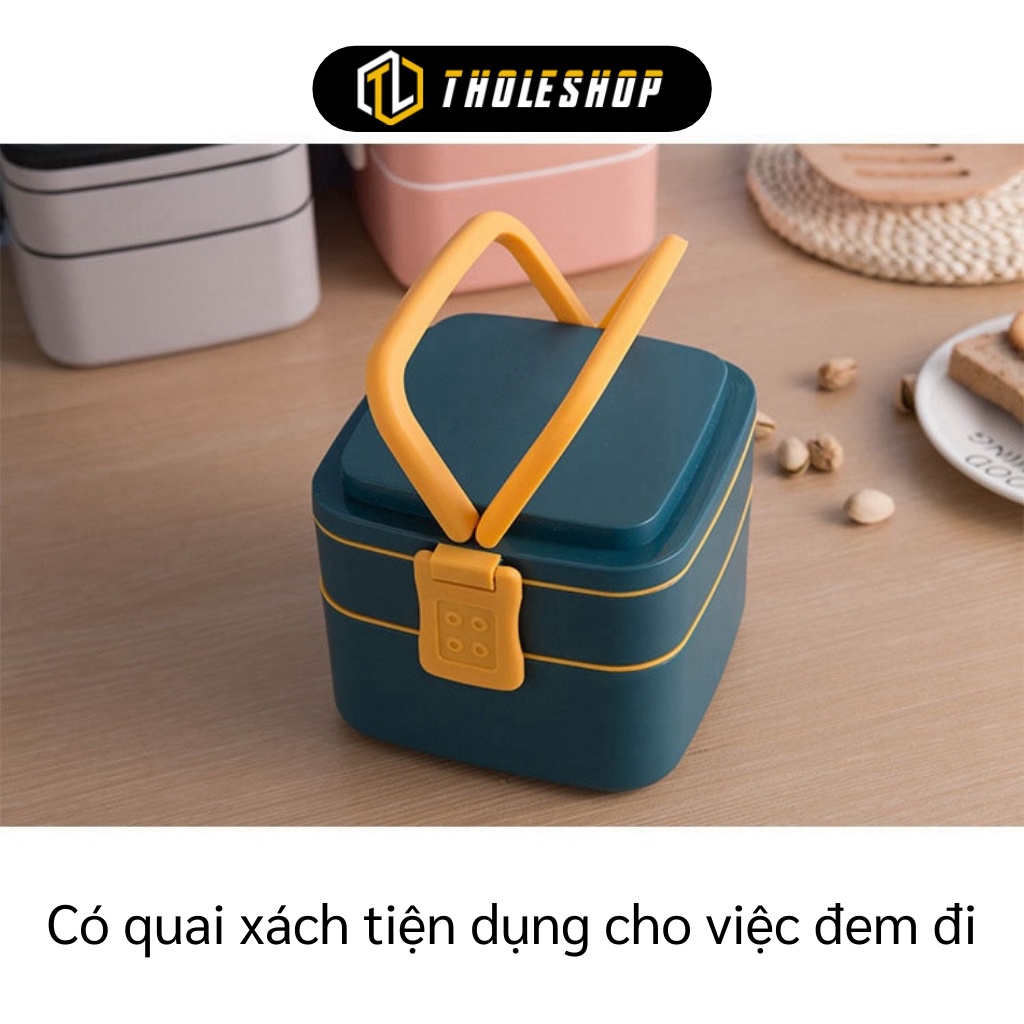 Hộp Cơm - Hộp Đựng Cơm, Thức Ăn Giữ Nhiệt 2 Tầng 1000ml Tặng Kèm Thìa Có Quai Xách 10047