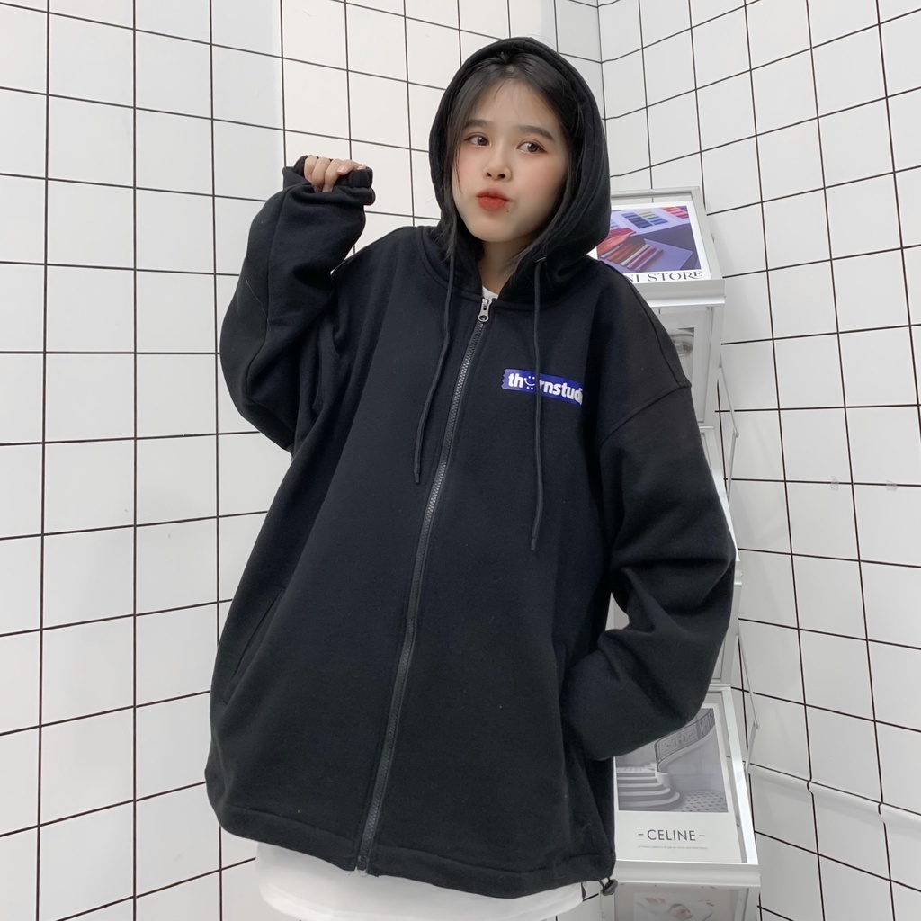 Áo Khoác Dây Kéo THORN STUDIO Nỉ Bông Dày Dặn Form Rộng Ulzzang Unisex