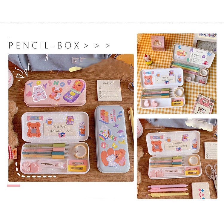 Hộp đựng bút học sinh TẶNG KÈM STICKERS bằng nhựa Pencil Box dễ dàng thiết kế sáng tạo họa tiết dễ thương